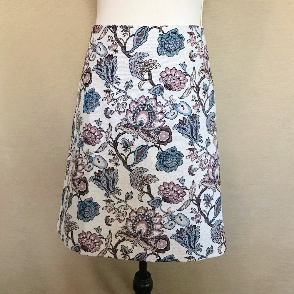 Ann Taylor Loft Cream & Blue & Pink A-Line